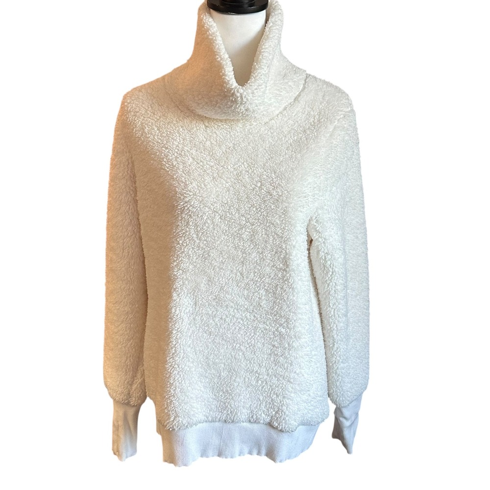 Athleta Sweatershirt Women's Medium Cream Nirvana‎ Sherpa Funnel Neck Thumbholes